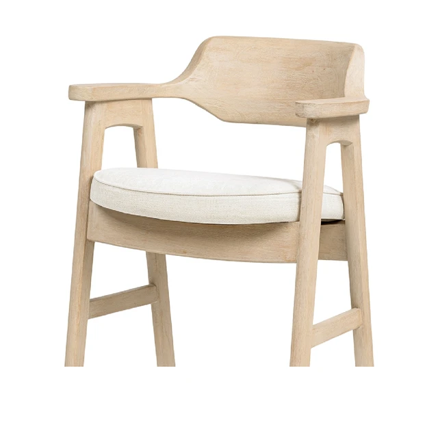 Alt view image 5 of 5 - 26.5 Inch Upholstered Reclaimed Pine Counter Stool, Soft Flax Chenille, Light Beige, Chenille, Seating for Dining