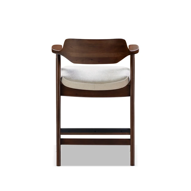 Alt view image 5 of 7 - 26.5 Inch Upholstered Reclaimed Pine Counter Stool, Soft Flax Chenille, Light Beige, Chenille, Seating for Dining