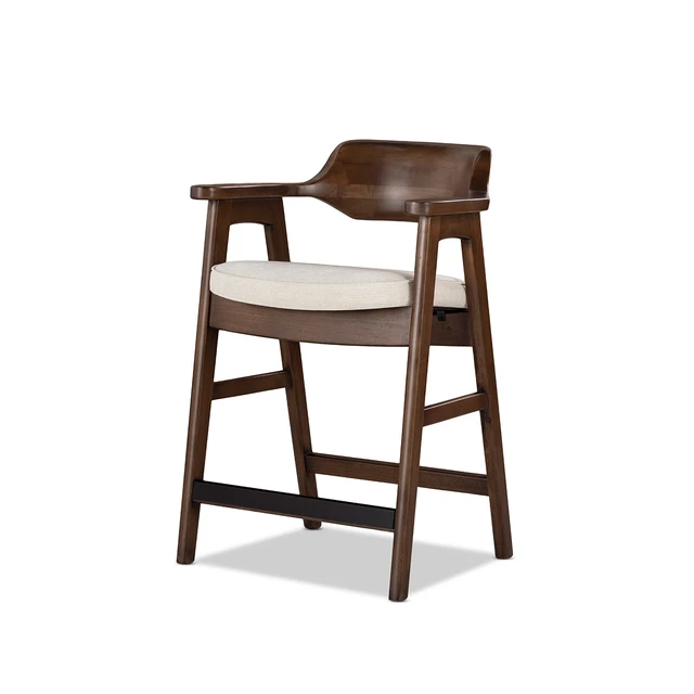 Alt view image 7 of 7 - 26.5 Inch Upholstered Reclaimed Pine Counter Stool, Soft Flax Chenille, Light Beige, Chenille, Seating for Dining
