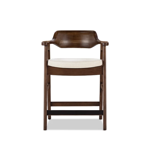 Alt view image 4 of 7 - 26.5 Inch Upholstered Reclaimed Pine Counter Stool, Soft Flax Chenille, Light Beige, Chenille, Seating for Dining