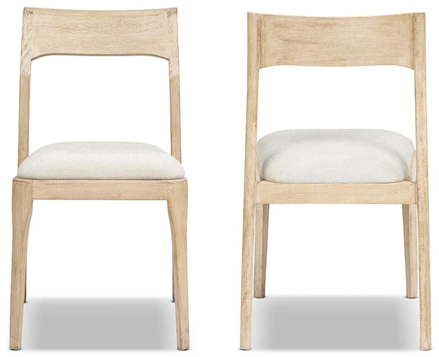 Alt view image 2 of 5 - Upholstered Reclaimed Dining Chair Set, Soft Flax Chenille, Natural and Light Brown, Chenille, Seating for Dining