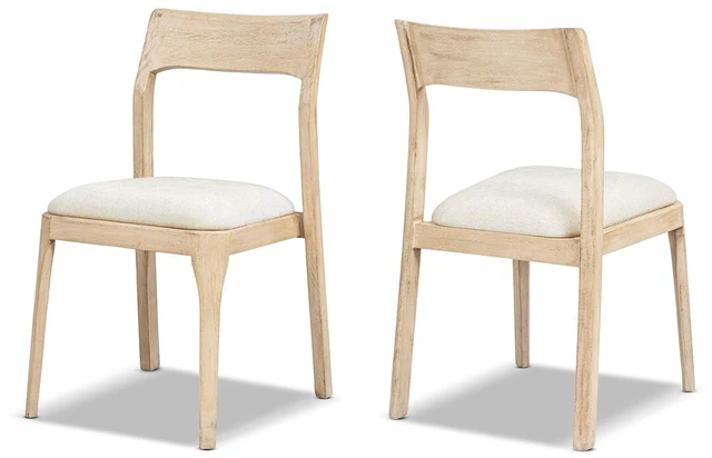 Alt view image 3 of 5 - Upholstered Reclaimed Dining Chair Set, Soft Flax Chenille, Natural and Light Brown, Chenille, Seating for Dining