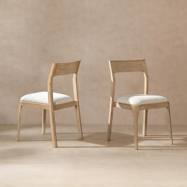 Main image of Upholstered Reclaimed Dining Chair Set, Soft Flax Chenille, Natural and Light Brown, Chenille, Seating for Dining