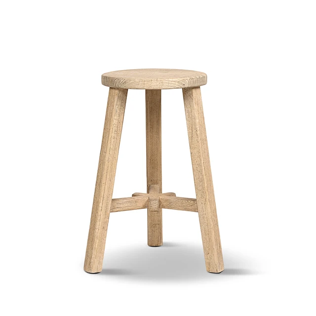 Alt view image 2 of 5 - 25.5 Inch Solid Reclaimed Elm Wood Counter Stool, Light Natural Brown, Seating for Dining