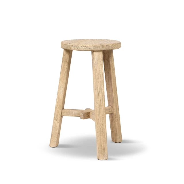 Alt view image 3 of 5 - 25.5 Inch Solid Reclaimed Elm Wood Counter Stool, Light Natural Brown, Seating for Dining