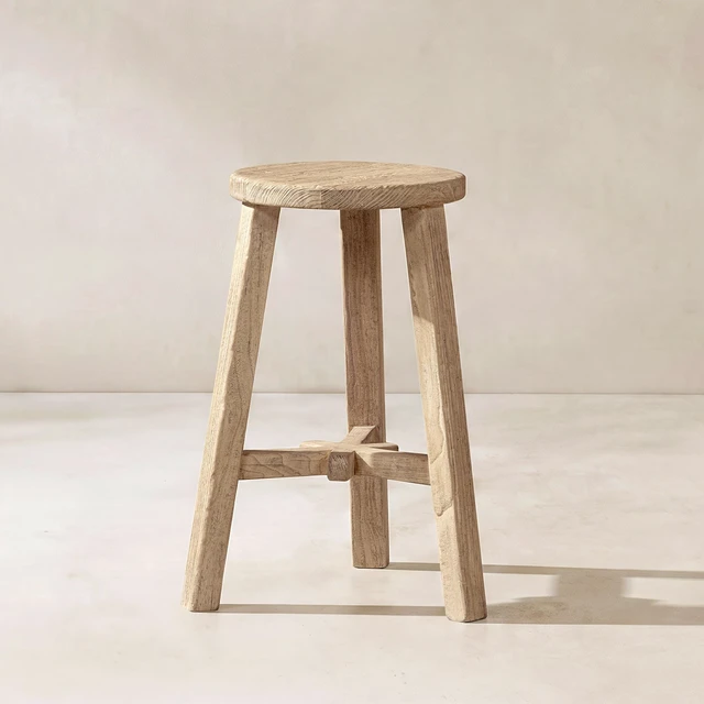 Main image of 25.5 Inch Solid Reclaimed Elm Wood Counter Stool, Light Natural Brown, Seating for Dining