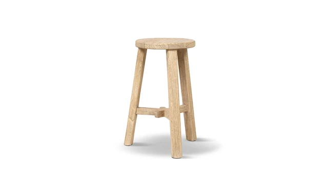 Alt view image 4 of 5 - 25.5 Inch Solid Reclaimed Elm Wood Counter Stool, Light Natural Brown, Seating for Dining