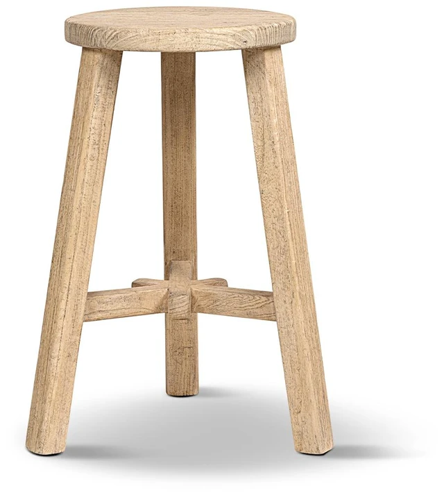 Alt view image 5 of 5 - 25.5 Inch Solid Reclaimed Elm Wood Counter Stool, Light Natural Brown, Seating for Dining