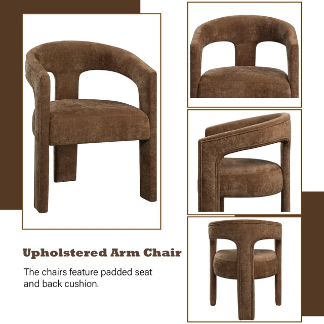 Alt view image 7 of 7 - Leonardo Linen Arm Chair Set, Brown, Linen and Synthetic Wood, Seating for Dining