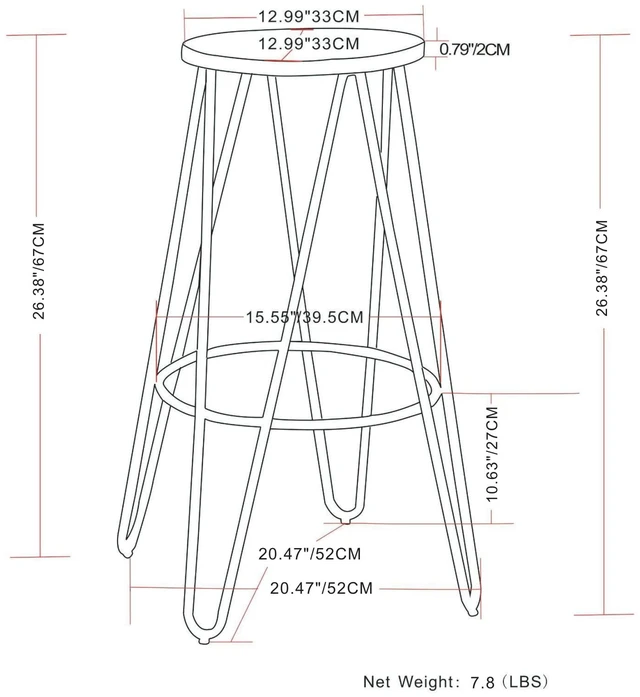 Alt view image 2 of 7 - Webster Solid Elm 26 Inch Metal Counter Height Stool with Wood Seat Set 2, Brown, Seating for Dining