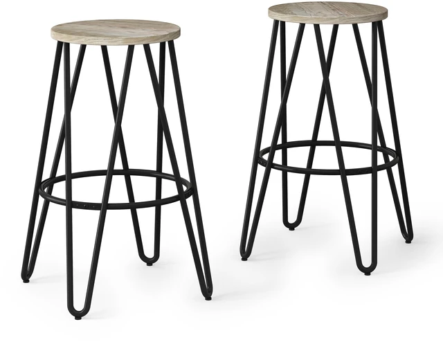 Main image of Webster Solid Elm 26 Inch Metal Counter Height Stool with Wood Seat Set 2, Brown, Seating for Dining