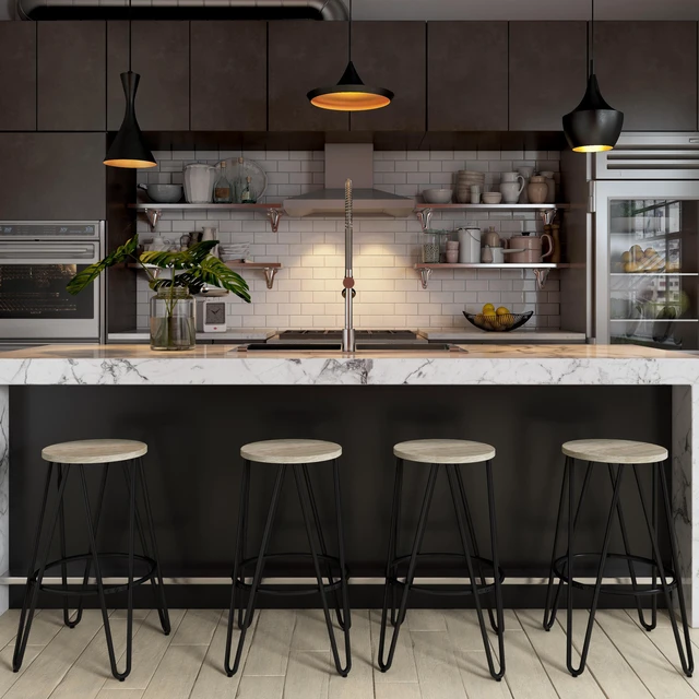 Alt view image 7 of 7 - Webster Solid Elm 26 Inch Metal Counter Height Stool with Wood Seat Set 2, Brown, Seating for Dining