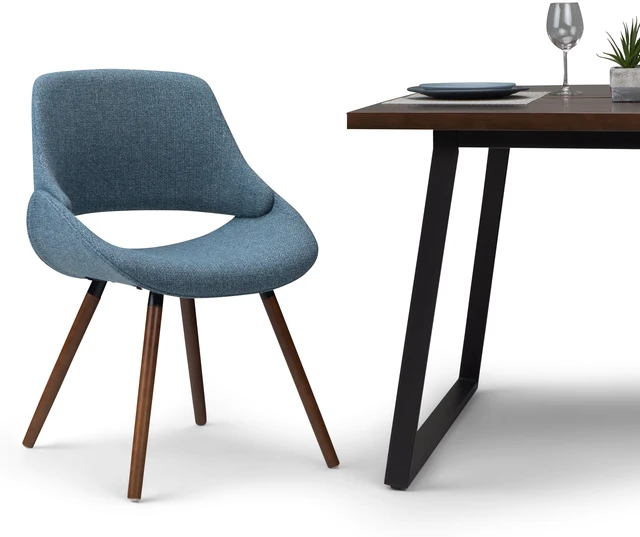 Alt view image 2 of 7 - Bentwood Dining Chair in Denim Woven Fabric, Blue, Wood and Fabric, Seating for Dining
