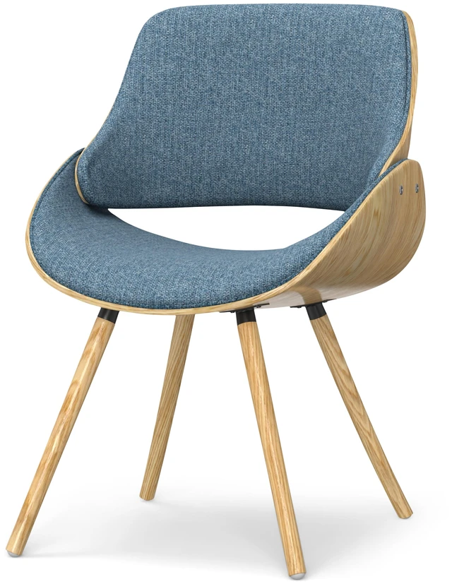 Main image of Bentwood Dining Chair with Back in Denim Linen Fabric, Blue, Wood and Fabric, Seating for Dining