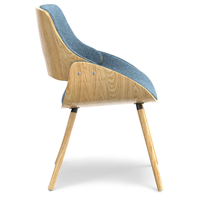 Alt view image 3 of 7 - Bentwood Dining Chair with Back in Denim Linen Fabric, Blue, Wood and Fabric, Seating for Dining