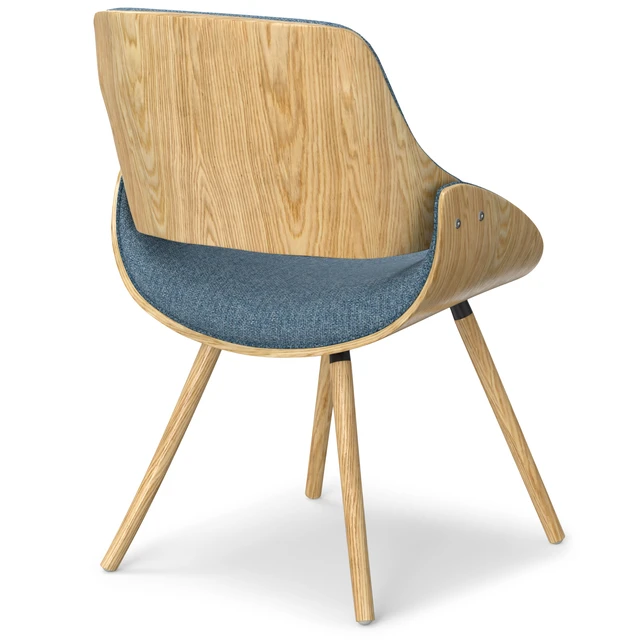 Alt view image 7 of 7 - Bentwood Dining Chair with Back in Denim Linen Fabric, Blue, Wood and Fabric, Seating for Dining