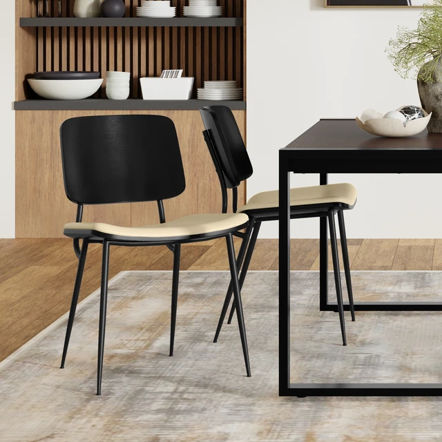 Alt view image 6 of 7 - Dining Chair Set 2 in Vegan Faux Leather, Off White, Seating for Dining