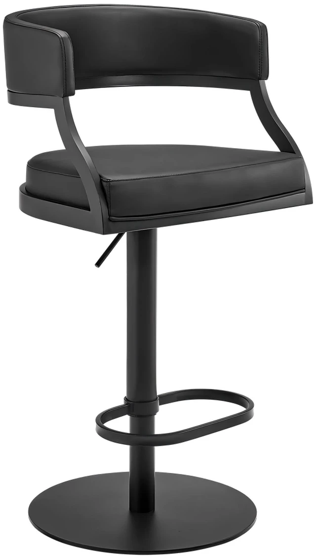 Main image of Retro Swivel Black Metal Adjustable Height Barstool with Faux Leather Seat, Seating for Dining