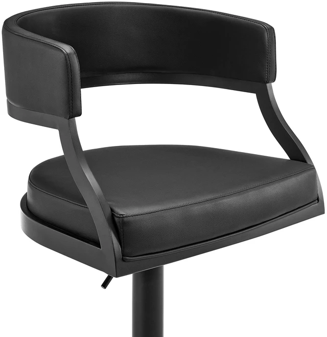 Alt view image 4 of 7 - Retro Swivel Black Metal Adjustable Height Barstool with Faux Leather Seat, Seating for Dining