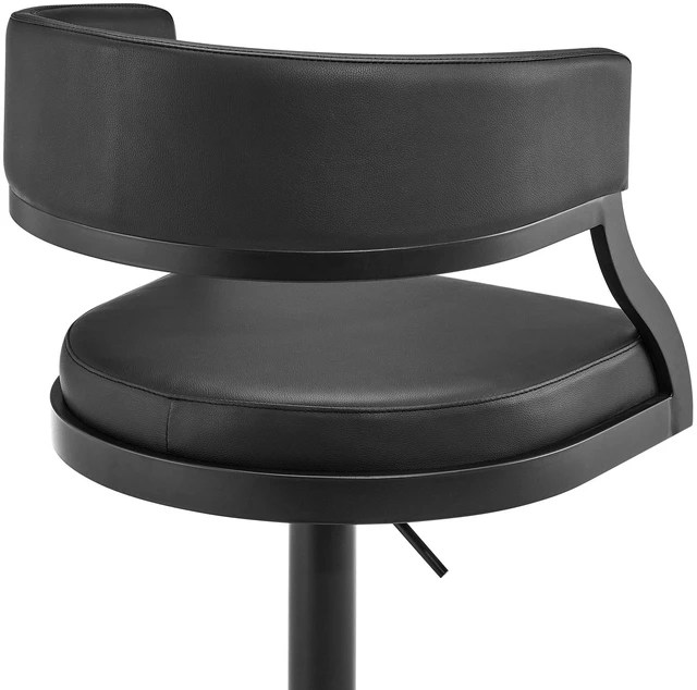 Alt view image 5 of 7 - Retro Swivel Black Metal Adjustable Height Barstool with Faux Leather Seat, Seating for Dining