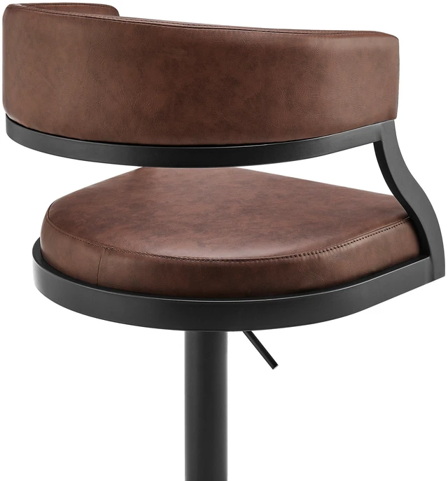 Alt view image 7 of 7 - Retro Swivel Black Metal Adjustable Height Barstool with Faux Leather Seat, Coffee, Seating for Dining