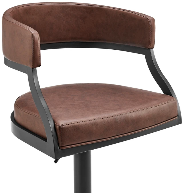 Alt view image 4 of 7 - Retro Swivel Black Metal Adjustable Height Barstool with Faux Leather Seat, Coffee, Seating for Dining