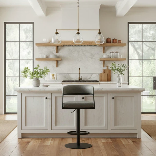 Main image of Retro Swivel Black Metal Adjustable Height Barstool with Faux Leather Seat, Grey, Seating for Dining