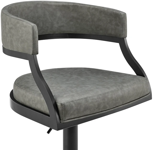 Alt view image 5 of 7 - Retro Swivel Black Metal Adjustable Height Barstool with Faux Leather Seat, Grey, Seating for Dining