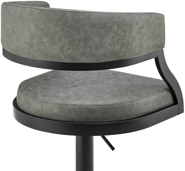 Alt view image 6 of 7 - Retro Swivel Black Metal Adjustable Height Barstool with Faux Leather Seat, Grey, Seating for Dining