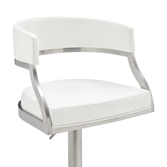 Alt view image 3 of 7 - Retro Swivel Stainless Metal Adjustable Height Barstool with Faux Leather Seat, White, Seating for Dining
