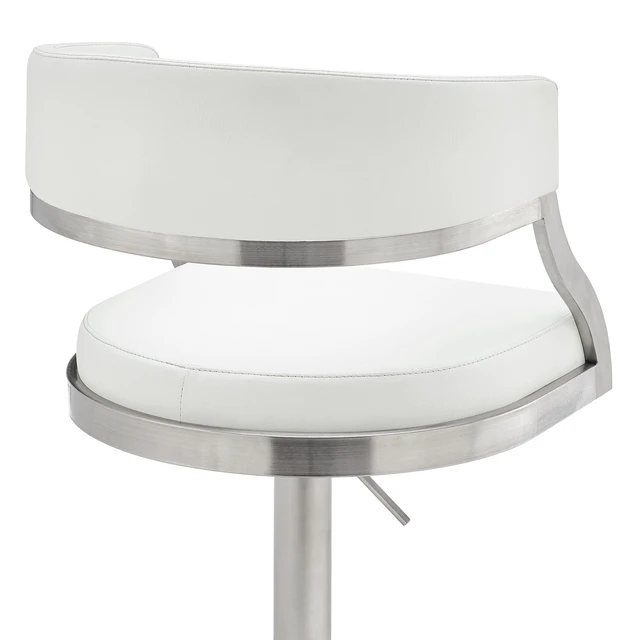 Alt view image 7 of 7 - Retro Swivel Stainless Metal Adjustable Height Barstool with Faux Leather Seat, White, Seating for Dining