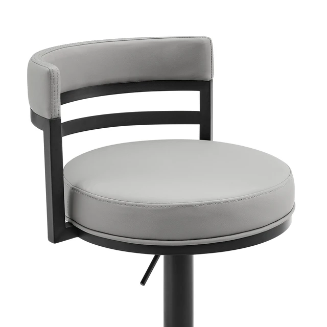 Alt view image 5 of 7 - Swivel Black Metal Adjustable Height Barstool with Faux Leather Seat, Gray, Seating for Dining