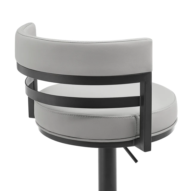 Alt view image 3 of 7 - Swivel Black Metal Adjustable Height Barstool with Faux Leather Seat, Gray, Seating for Dining