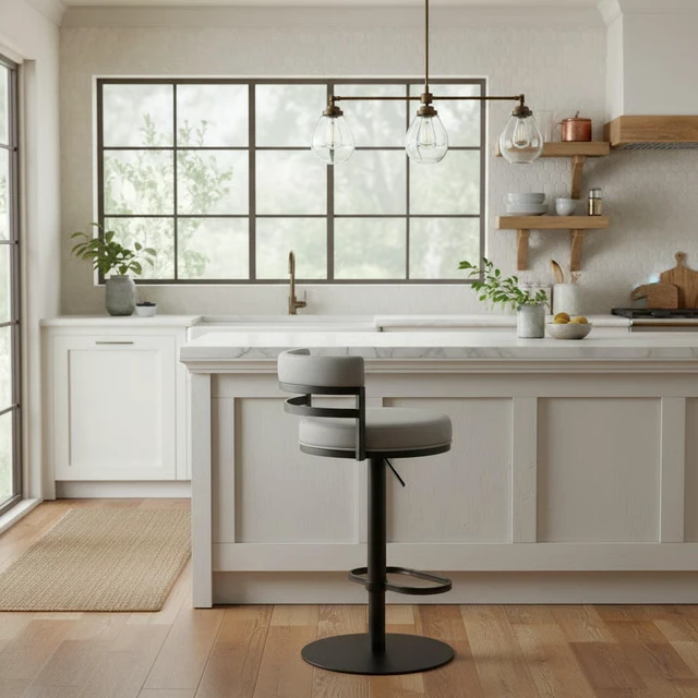 Main image of Swivel Black Metal Adjustable Height Barstool with Faux Leather Seat, Gray, Seating for Dining