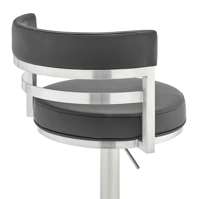 Alt view image 6 of 7 - Swivel Stainless Metal Adjustable Height Barstool with Faux Leather Seat, Black, Seating for Dining
