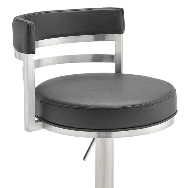 Alt view image 7 of 7 - Swivel Stainless Metal Adjustable Height Barstool with Faux Leather Seat, Black, Seating for Dining