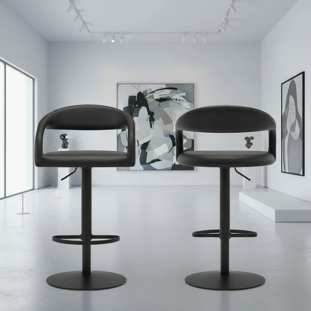 Alt view image 4 of 7 - Swivel Metal Adjustable Height Barstool with Faux Leather Seat, Black, Seating for Dining