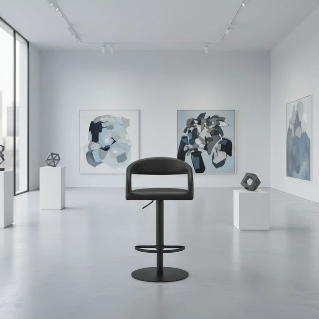 Alt view image 5 of 7 - Swivel Metal Adjustable Height Barstool with Faux Leather Seat, Black, Seating for Dining