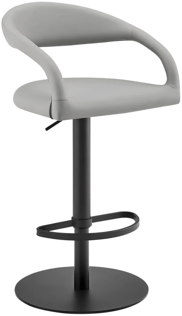 Main image of Swivel Metal Adjustable Height Barstool with Faux Leather Seat, Light Gray, Seating for Dining