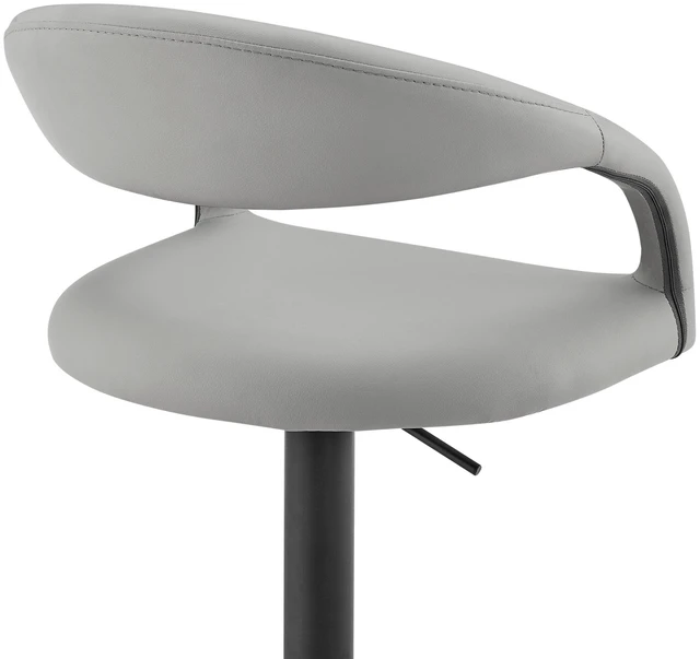 Alt view image 3 of 7 - Swivel Metal Adjustable Height Barstool with Faux Leather Seat, Light Gray, Seating for Dining