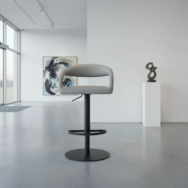 Alt view image 4 of 7 - Swivel Metal Adjustable Height Barstool with Faux Leather Seat, Light Gray, Seating for Dining