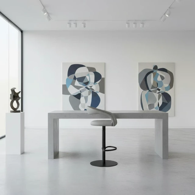Alt view image 6 of 7 - Swivel Metal Adjustable Height Barstool with Faux Leather Seat, Light Gray, Seating for Dining