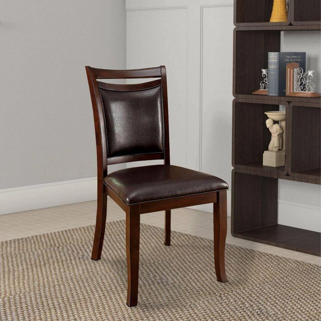 Alt view image 6 of 7 - Dining Chairs Padded Leatherette Seat Set 2 pc Side Chairs Dining Furniture, Cherry Espresso, Faux Leather and Solid