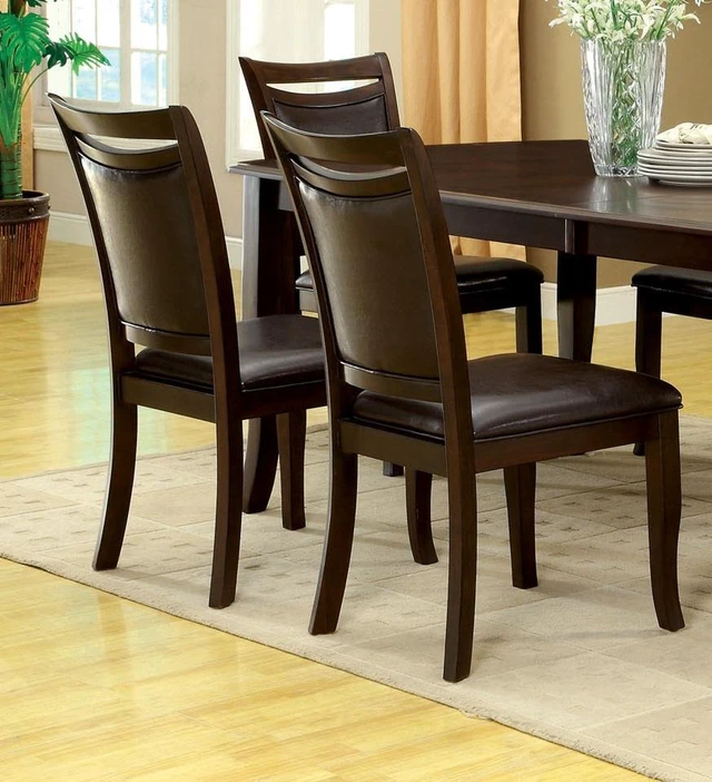 Alt view image 4 of 7 - Dining Chairs Padded Leatherette Seat Set 2 pc Side Chairs Dining Furniture, Cherry Espresso, Faux Leather and Solid