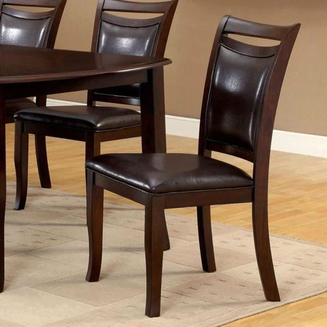 Alt view image 2 of 7 - Dining Chairs Padded Leatherette Seat Set 2 pc Side Chairs Dining Furniture, Cherry Espresso, Faux Leather and Solid
