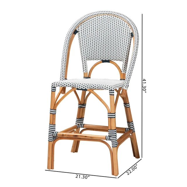 Alt view image 7 of 7 - French Two Tone and Weaving and Rattan 2 Piece Counter Stool Set, Navy Multi, Seating for Dining