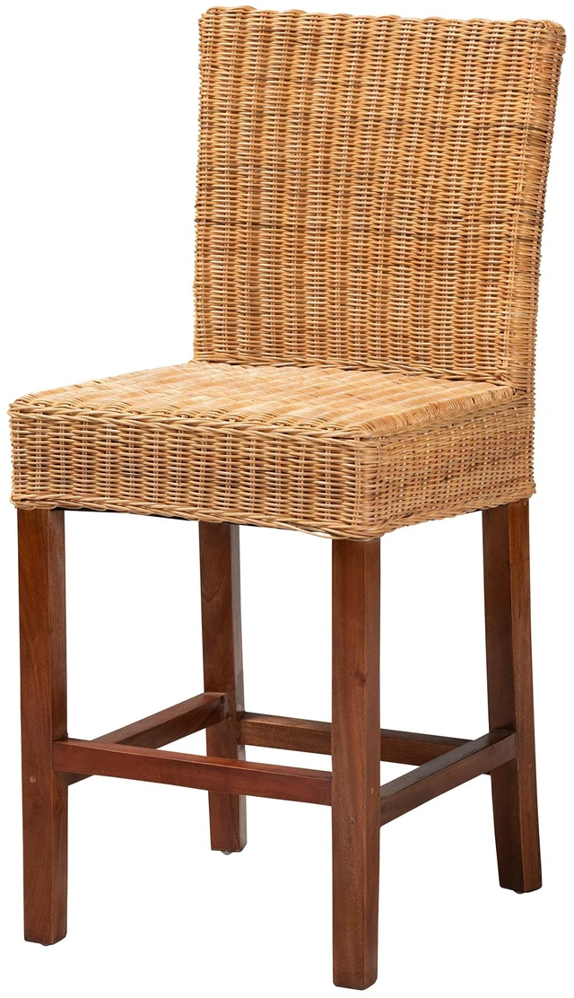 Main image of Bohemian Rattan and Wood Counter Stool, Brown, Seating for Dining