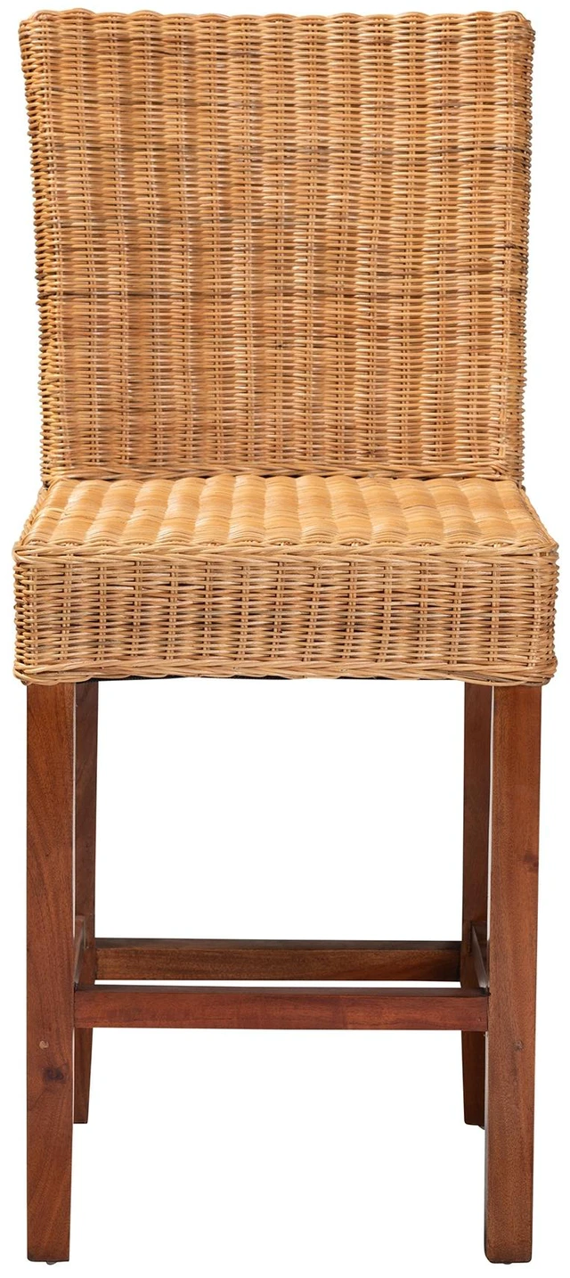 Alt view image 2 of 7 - Bohemian Rattan and Wood Counter Stool, Brown, Seating for Dining