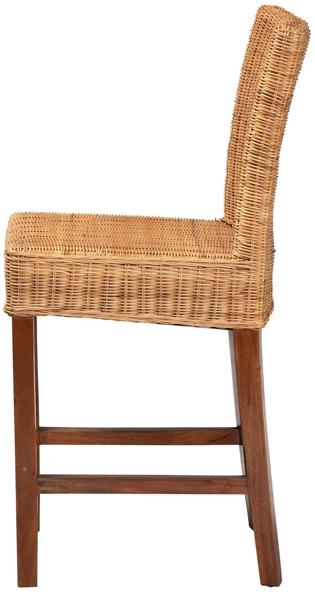 Alt view image 3 of 7 - Bohemian Rattan and Wood Counter Stool, Brown, Seating for Dining