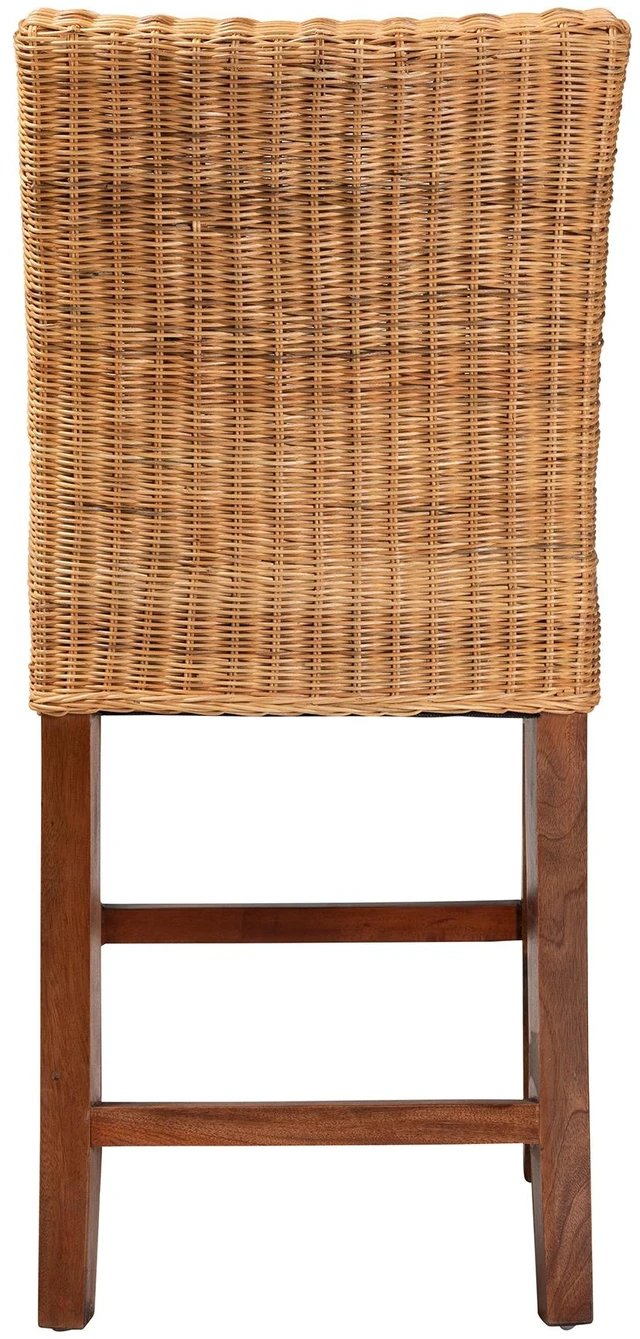 Alt view image 4 of 7 - Bohemian Rattan and Wood Counter Stool, Brown, Seating for Dining